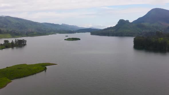 Maskeliya Reservoir in Sri Lanka with Tea Estates