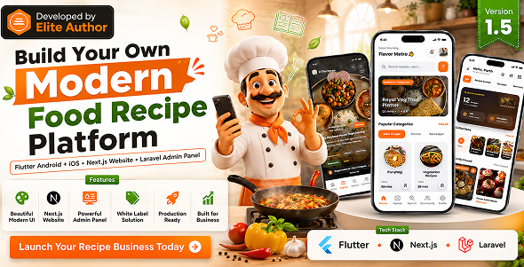 DTRecipe - Ultimate Food Recipe Flutter App with Next.js Website & Laravel Admin Panel