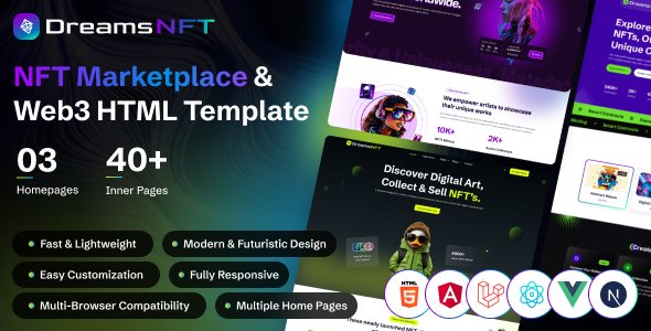 DreamsNFT - NFT Marketplace & Web3 HTML Template