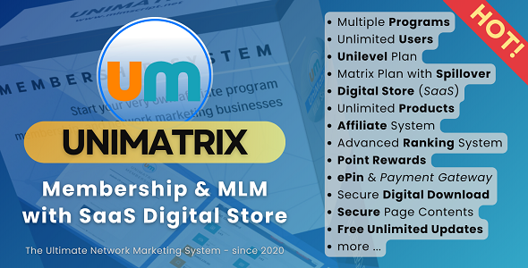UniMatrix - Membership and MLM Script with SaaS Digital Store