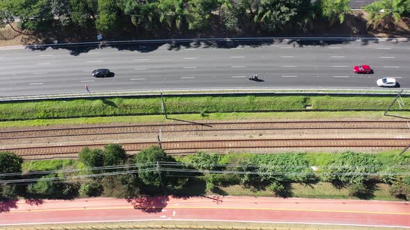 Famous buildings and highway road at downtown Sao Paulo Brazil.