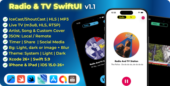 Radio & TV | SwiftUI iOS Swift Radio Streaming & Live TV App Template