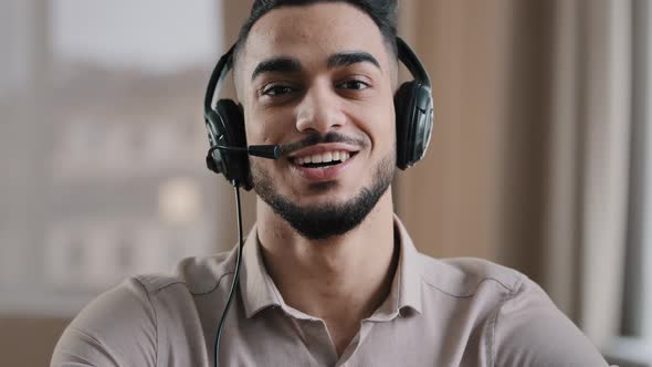 Smiling Male Operator Hispanic Businessman Customer Support Service Assistant Representative
