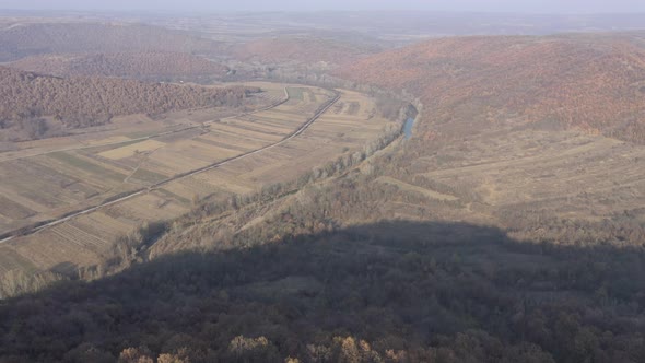 Forests and hills of river Timok valley 4K aerial video