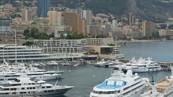 Expensive Yacht With Helipad Docked in Monaco Harbor, Luxury Private Property