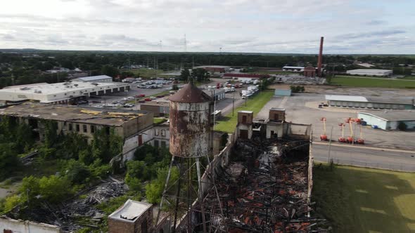 4k drone video of abandoned factory in South Bend Indiana.