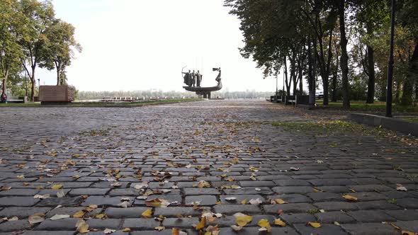 Kyiv, Ukraine Aerial View in Autumn : Monument To the Founders of the City. Kiev