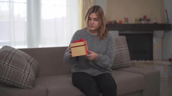Chubby Woman Find Gift Which Was Left for Her on Sofa