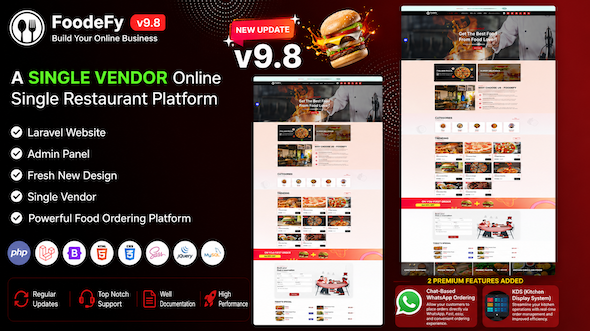 Foodefy - Single Restaurant Online Food Ordering Laravel Website Platform