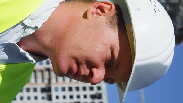 Vertical Screen Building Contractor Portrait Standing at Construction Site