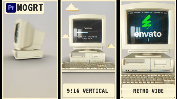 Vertical Retro 90s CRT Computer Logo Intro MOGRT