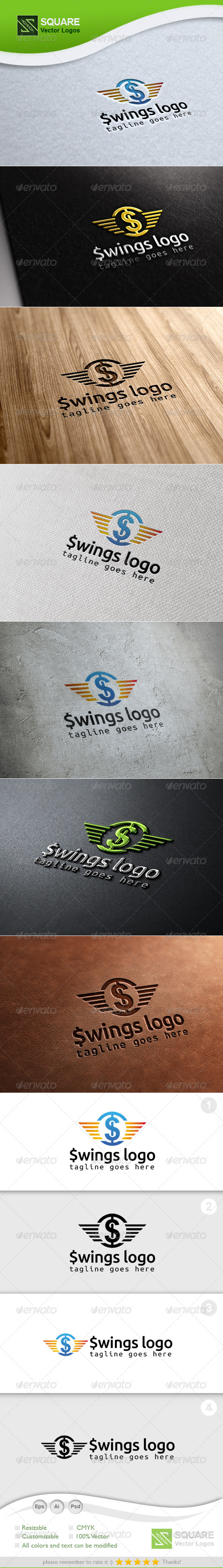$, Wings Vector Logo Template