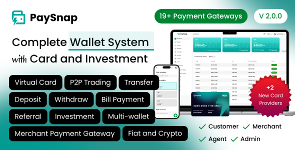 PaySnap - Digital Wallet System with Virtual Card and Investment