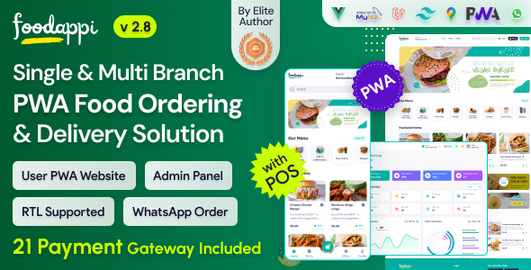 FoodAppi - PWA Food Delivery System and WhatsApp Menu Ordering with Admin Panel | Restaurant POS