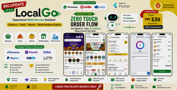 LocalGo - AI Multivendor eCommerce, Grocery, Food, Parcel Flutter Delivery App - Admin & Website