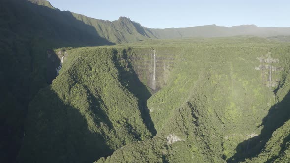 Aerial view of Cascade de La Grande Ravine, Reunion.