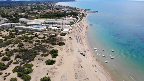 Aerial footage of the beautiful small town known as St George South, Greek city of Corfu