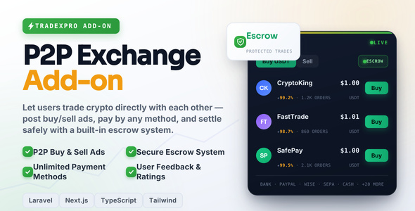 Tradexpro P2P - Peer To Peer Crypto Exchange Addon
