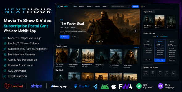 Next Hour | Movie Tv Show & Video Subscription Portal Cms Web and Mobile App