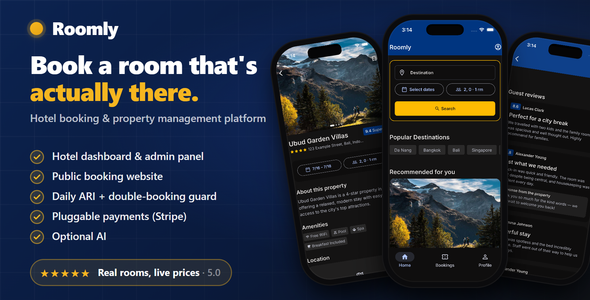 Roomly | Hotel Booking Marketplace — Flutter App and Web Admin Panel