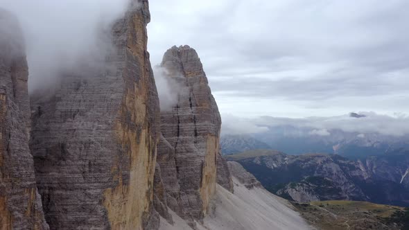 Fly Over Famous Italian Park Tre Cime Di Lavaredo