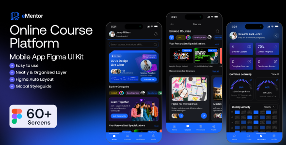 eMentor – Online Course Platform Mobile App Figma UI Kit