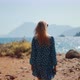 Tourist On Greek Island. Woman Harmony Mediterranean Sea Beach. Cinematic Inspiration Travel Holiday - VideoHive Item for Sale