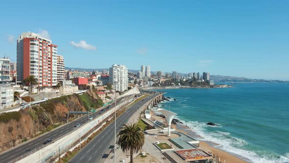 High-rise Hotels And Playa Caleta Abarca In Viña del Mar, Valparaiso, Chile. - aerial