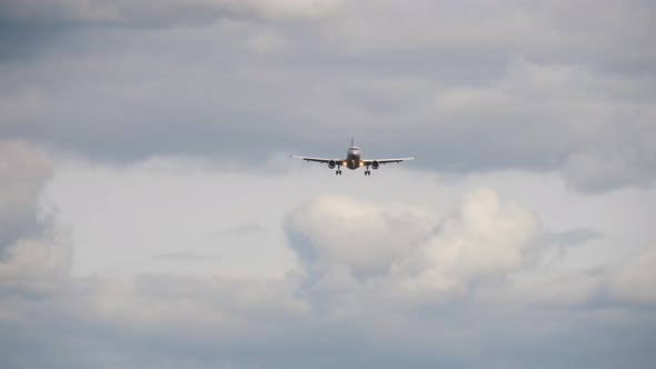 Airliner on Final Approach. View From the Runway's Edge