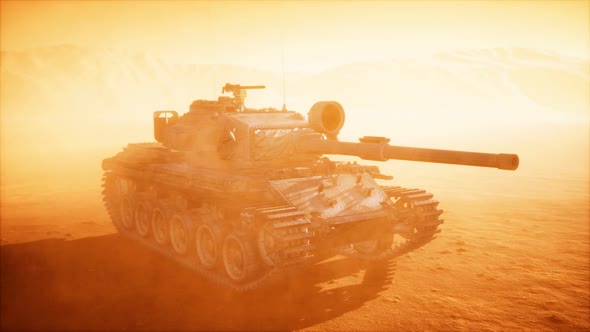 World War II Tank in Desert in Sand Storm alt