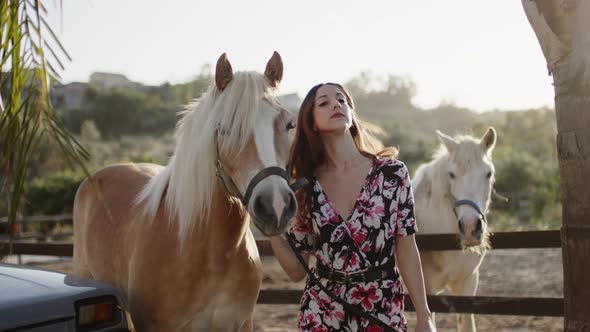 Beautiful Woman with Brown Horse