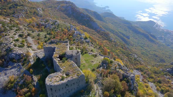 Aerial Shot of the Fortress Kosmach in Montenegro