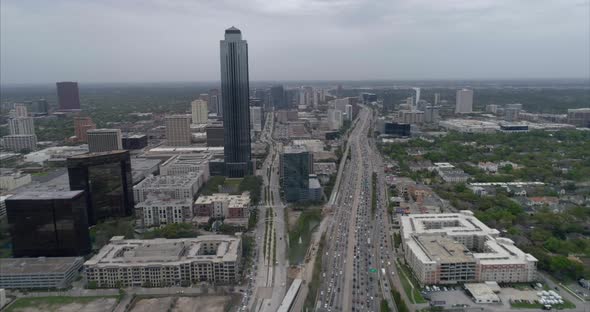 This video is about an aerial view of the Williams Tower and Galleria Mall area in Houston, Texas. T