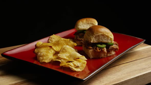 Rotating Shot of Delicious Pulled Pork Sliders