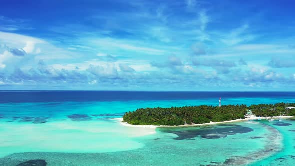 Aerial above landscape of beautiful island beach lifestyle by blue water and white sand background o