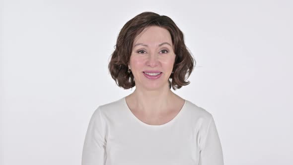 Yes, Old Woman Shaking Head on White Background 