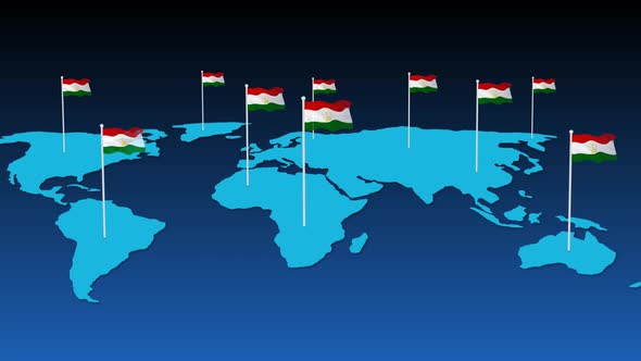 Tajikistan National Flag Fly On Earth Map Animation