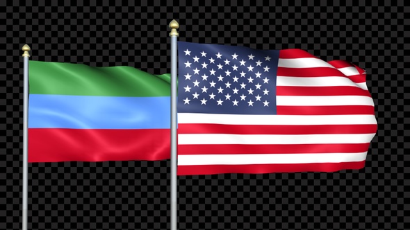 Dagestan And United States Two Countries Flags Waving