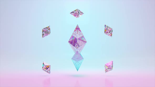 A Large Diamond Ethereum Rotates Surrounded By Small Ethereums
