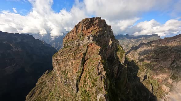 Beautifull Mountain Surfing FPV Drone Aerial View Close Flying Along the Cliffs in Madeira