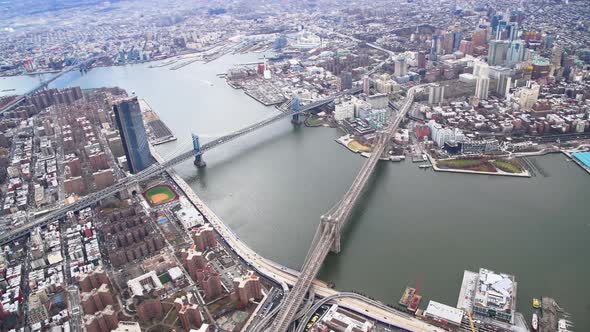 Brooklyn and Manhattan Bridge View From Helicopter New York City Slow Motion