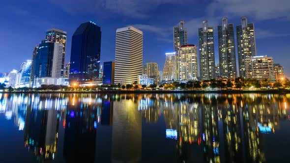 4k Time-lapse of Bangkok city view at Benjakitti Park, Bangkok, Thailand