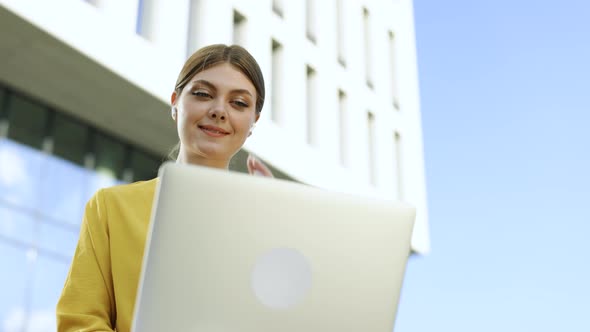 Caucasian Freelance Business Woman Casual Wear Using Laptop Working Call Video Conference