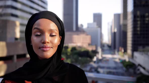 African American business woman in downtown Los Angeles