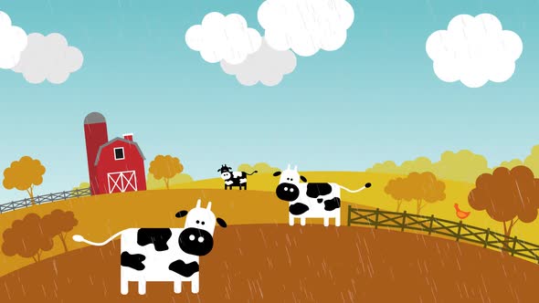 Loopable animation presents the change of seasons on the farm. Rural landscape.