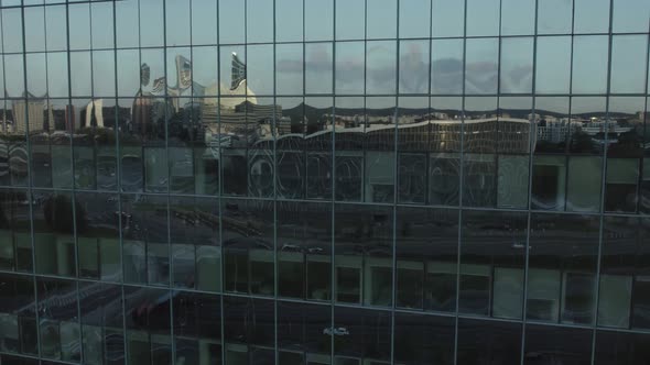 flight between modern buildings, energy saving, european skyscrapers