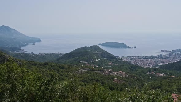 Panoramic View of Budva City Near the Adriatic Sea From Above Montenegro