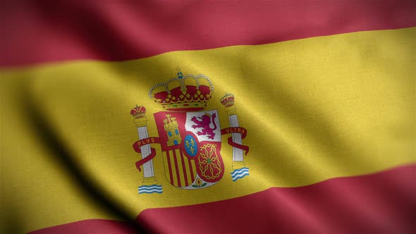Spain Flag Closeup Blowing In Wind