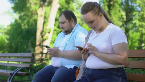 Obese Couple Posting Photos in Social Network, Upset Girl Waiting for Likes