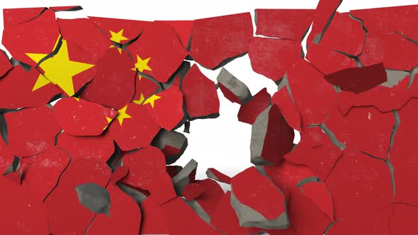 Breaking Wall with Painted Flag of China alt
